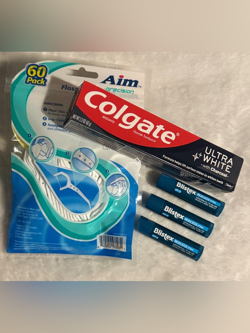 ORAL CARE SET - Colgate Toothpaste + Blistex Lip Balms & Floss Picks